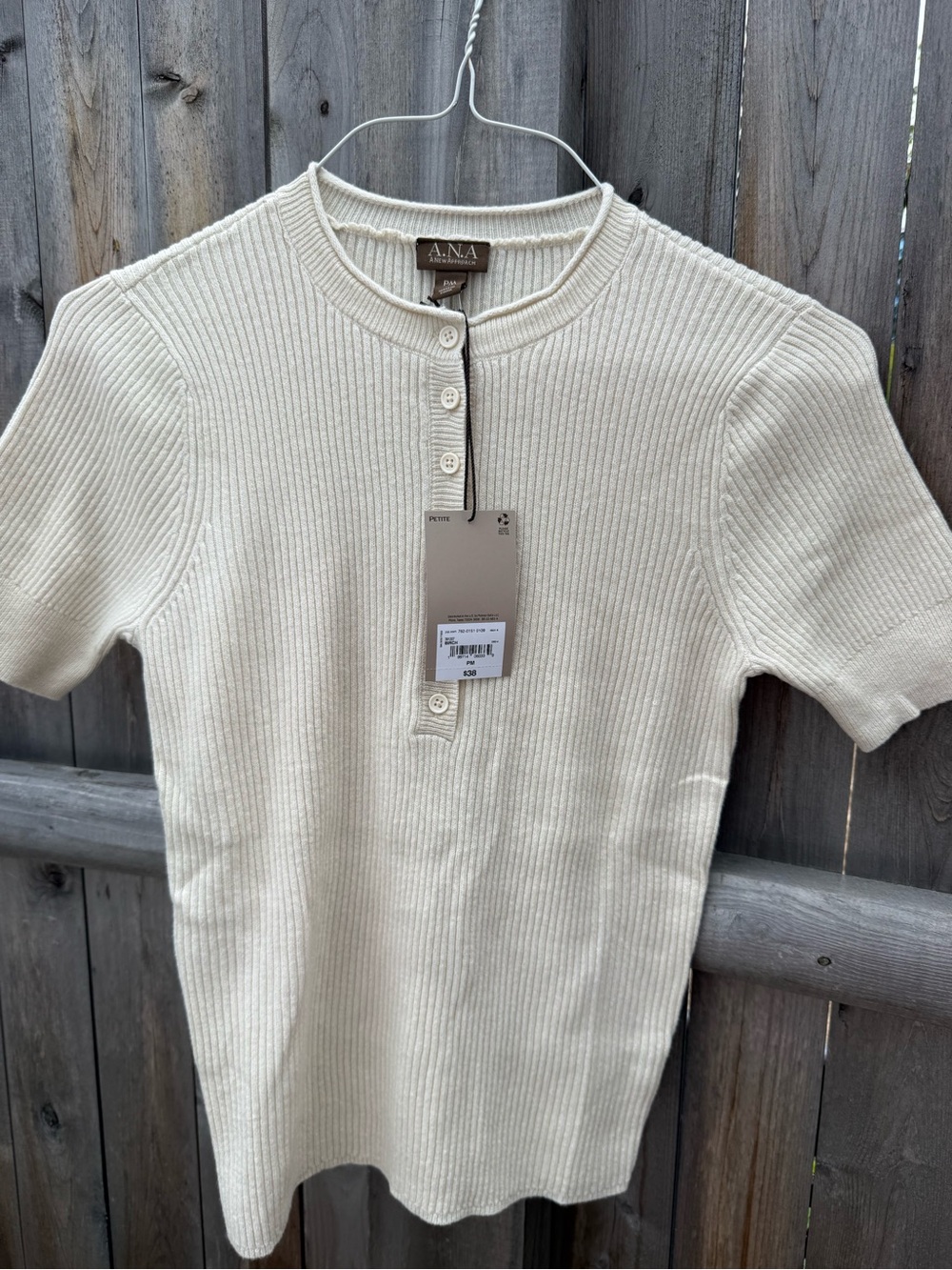 a.n.a Cream Ribbed Short-Sleeve Henley Tee